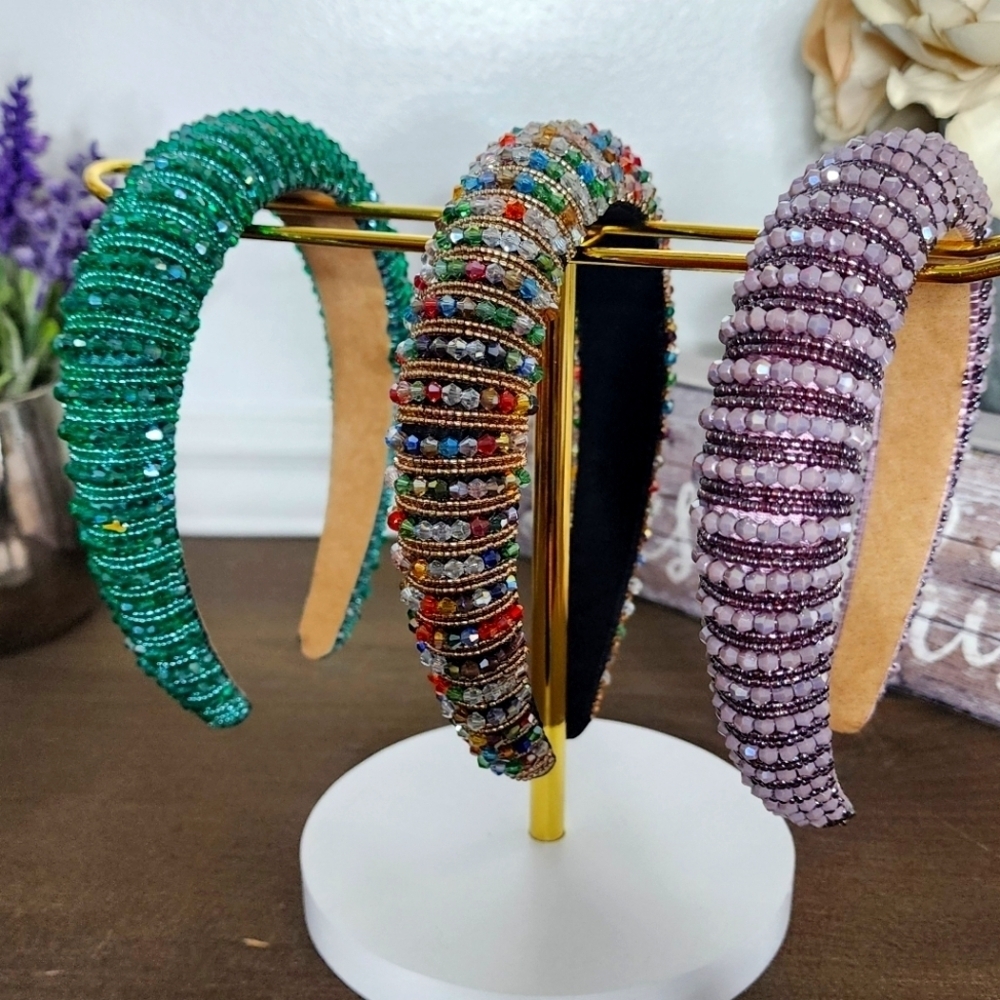 Elegant Beaded Headbands - Green, Multicolor, Purple, Black & Gold